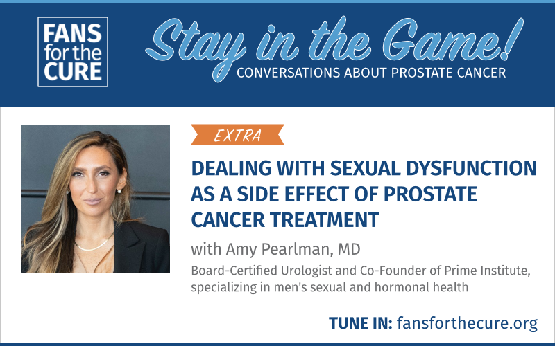 Moderator of our Online Women's Support Group, Karen Shaffer, connects with <a href="/AmyPearlman1/">Amy Pearlman, MD</a> of Prime Institute to talk about dealing with #SexualDysfunction as a side effect of #ProstateCancer treatment.

🎧fansforthecure.org/podcast/dealin…

#ProstateCancerTreatment #SideEffects