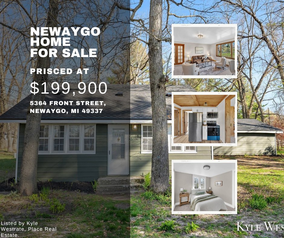 ForNewaygo's tweet image. New Listing! #NewaygoHomeForSale 📍5364 Front St, Newaygo - $199,900. Move-in ready 2BR, 1BA with lake views and large deck. Ideal as a residence or summer home. Spacious 3-stall garage. 🏡 Listed by Kyle Westrate, Place Real Estate. 📲 DM or click bio link! #RealEstate #MIHomes