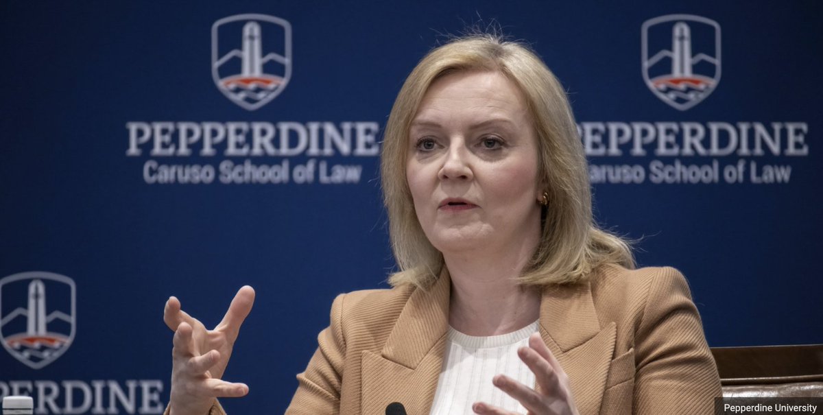 Trump’s British ‘Human Hand Grenade’ -- Liz Truss has a prescription to save the the West, and it looks a lot like Donald Trump Truss sat down with @Pepperdine President Jim Gash, and @RCPolitics late last week. realclearpolitics.com/articles/2024/…