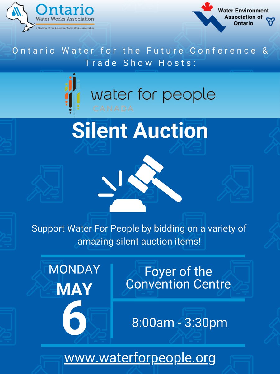 OWWA1's tweet image. Help us in supporting Water For People Canada by bidding on some awesome prizes at the upcoming silent auction! #Water24 

Monday, May 6, 2024 in the foyer of the Niagara Falls Convention Centre from 8am-3:30pm
@waterforpeople