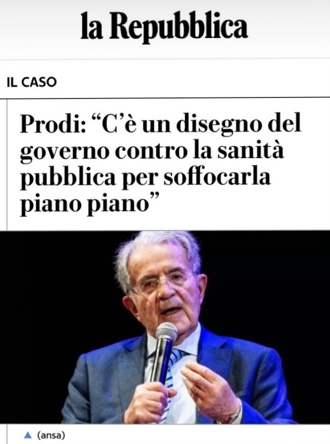 #Sanità: Prodi descrive benissimo l’uccisione del SSN, che subirà una morte lenta, per soffocamento, ad opera dell’autonomia differenziata.

Si sta progressivamente togliendo l’ossigeno alla sanità pubblica attraverso una riforma cieca e inutilmente distruttiva come quella che