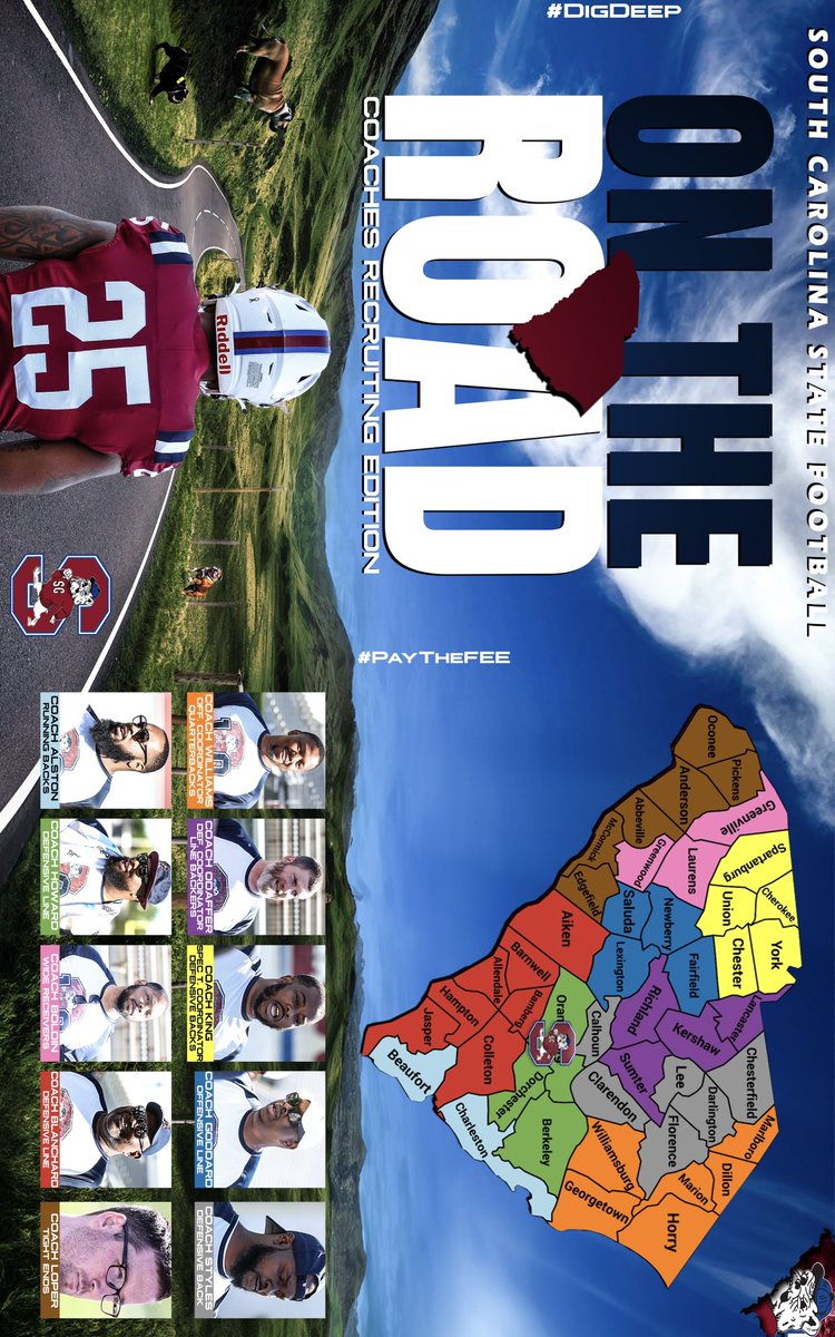 #GoDogs Your SC STATE FOOTBALL COACHING STAFF are hitting the RECRUITING TRAILS for the month of May‼️ CLASS OF 2025 and Beyond, please be on the look out because they are headed to a High School NEAR YOU @SCStateAthletic @coachberry77 #PayTheFEE #DigDEEP #FearTheBITE 🔴🔵🐶🏈