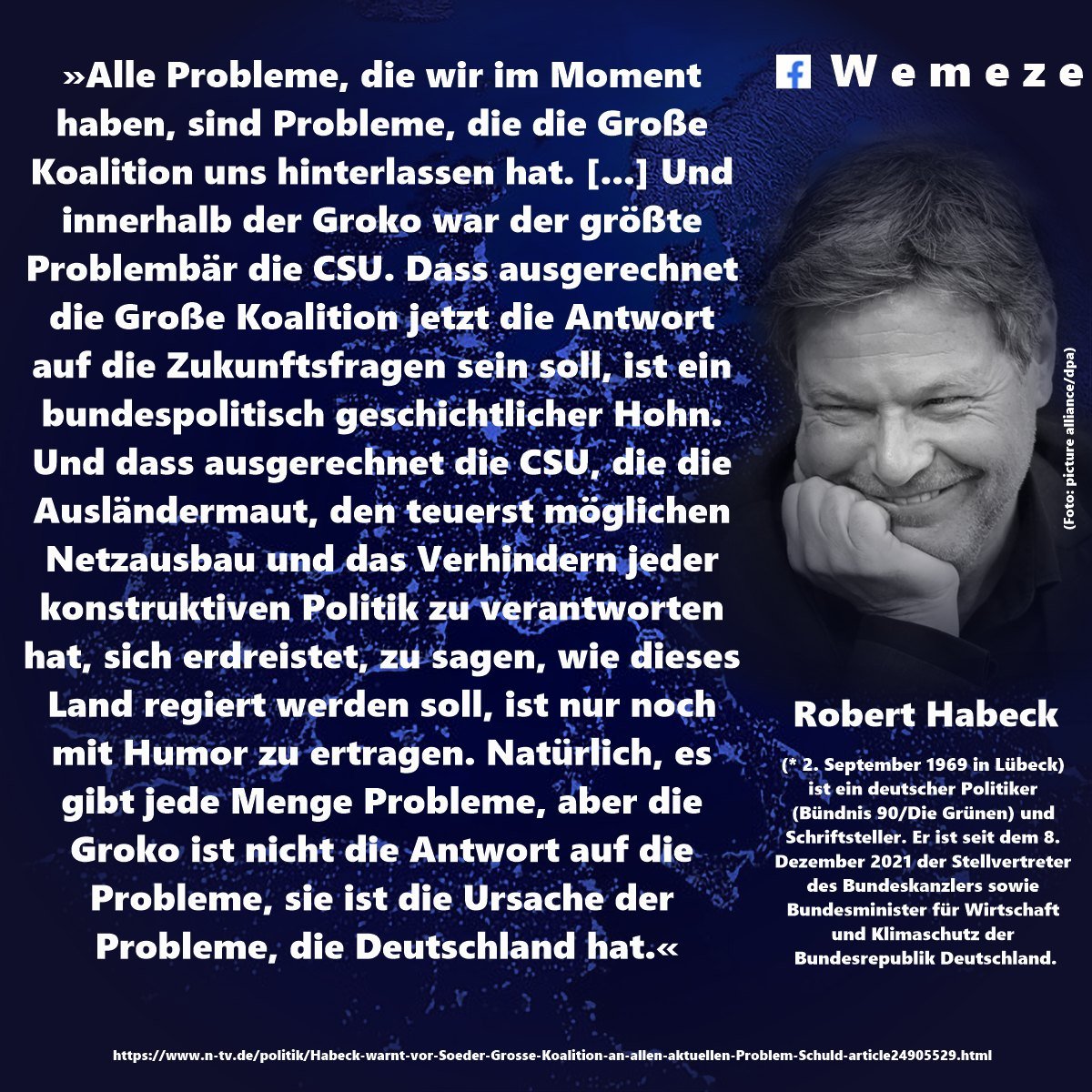 CSU-Chef Söder will in Berlin zurück zur Groko. Dafür bekommt #Söder postwendend Kontra von Wirtschaftsminister #Habeck . Die Groko sei die Ursache der Probleme Deutschlands und die CSU der 'größte Problembär': n-tv.de/politik/Habeck…