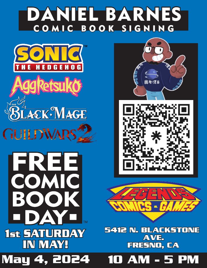 Free Comic Book Day is this weekend, and I'll be doing a signing! Swing by 'Legends Comics and Games' in Fresno, this Saturday, and come say hey! I'll be signing comics and selling prints & stickers.