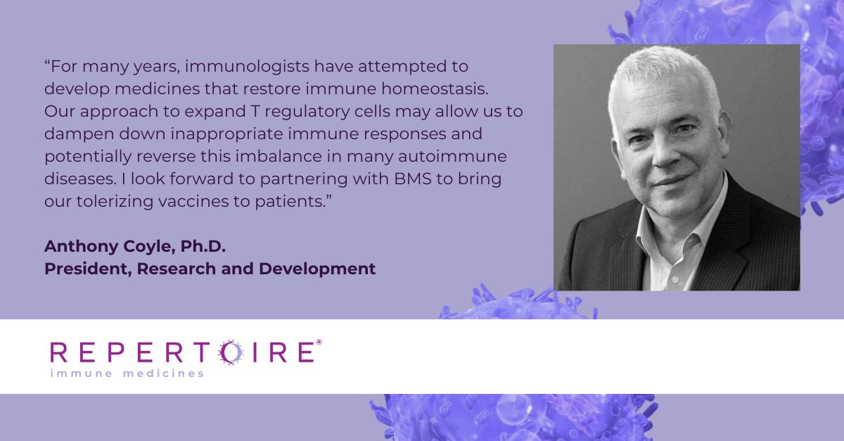 Repertoire Immune Medicines (@repertoireim) on Twitter photo Read about our collaboration with <a href="/bmsnews/">Bristol Myers Squibb</a> to develop tolerizing vaccines for #autoimmune diseases.
bit.ly/3UiabRG Read about our collaboration with <a href="/bmsnews/">Bristol Myers Squibb</a> to develop tolerizing vaccines for #autoimmune diseases.
bit.ly/3UiabRG