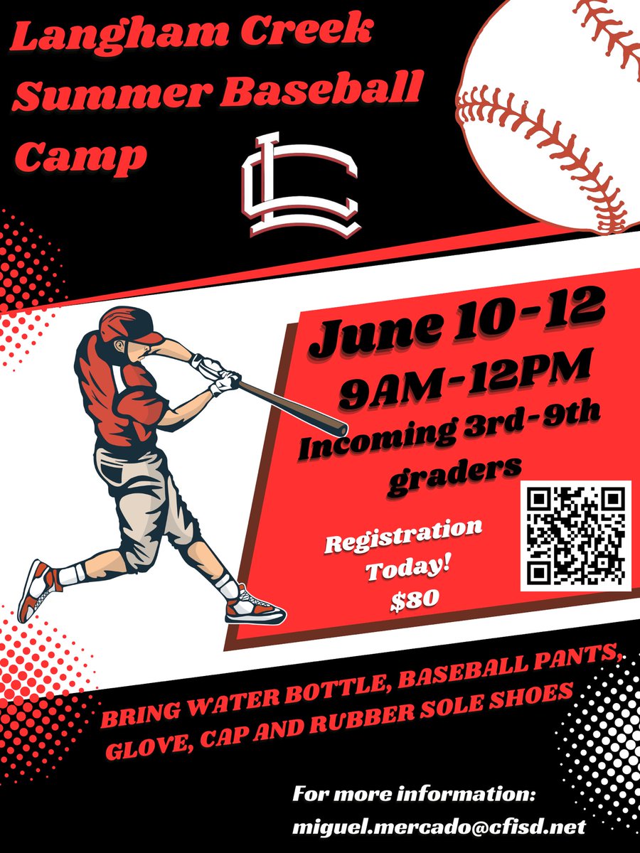 LanghamBaseball's tweet photo. Summer Camp 2024! Come out to @langhamcreekhs on June 10-12 from 9am-12pm and let’s have some fun playing ball! 

Camp registration link: https://t.co/2H2b6UAOzR

School Cash link: https://t.co/VR7XJgolp9

#GoLobos https://t.co/pxKZaJ7ZMA