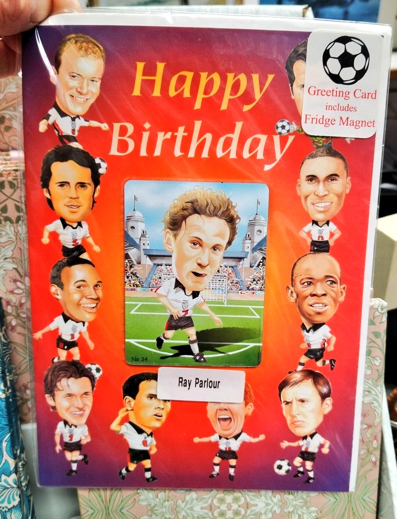 Who'd of thought there was a Ray Parlour birthday card you could buy.

The Romford Pelé looks like Steve McManaman.

#CharityShopFinds