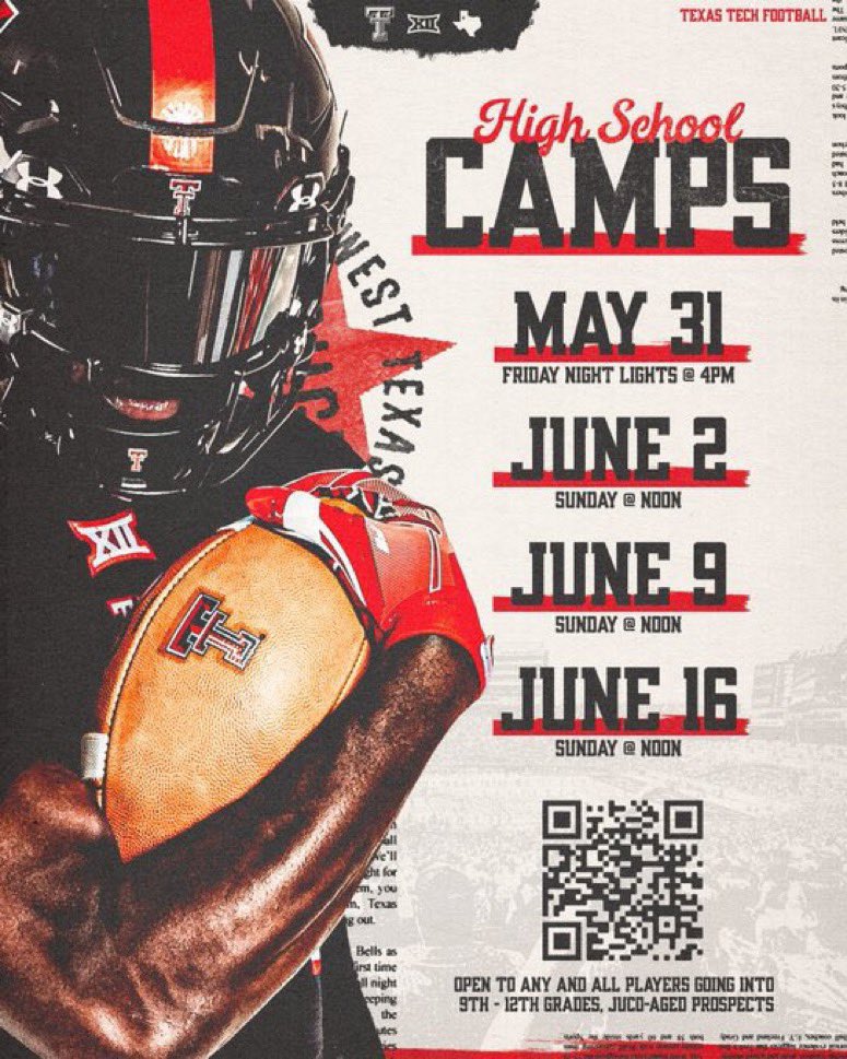 Thank you @SJohnson_7 for the camp invite. @TexasTechFB @JoeyMcGuireTTU @WPlainsFB @RecruitTheWest @FBCoachCummings @SteveBergeski