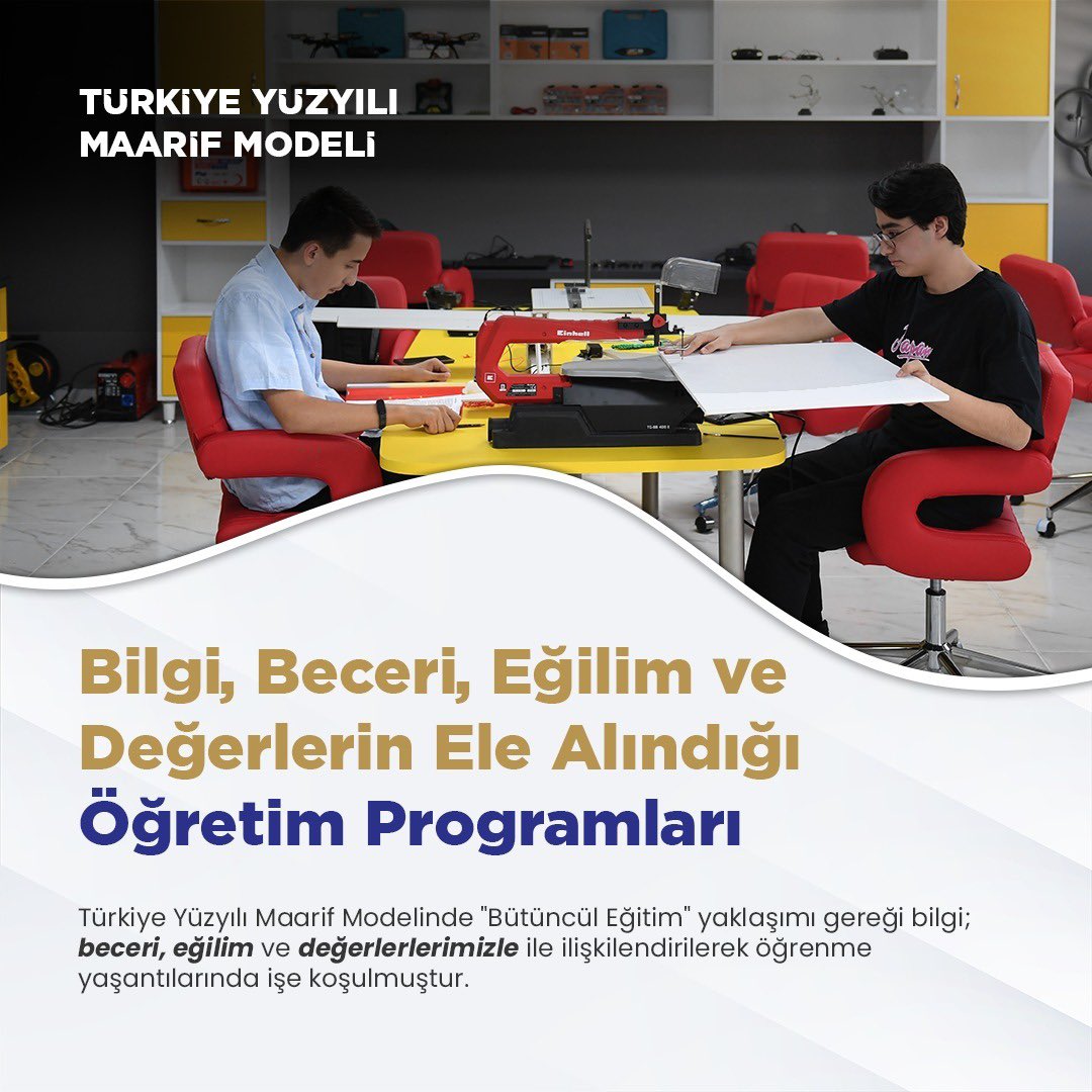 Türkiye Yüzyılı Maarif Modeli Türkiye Yüzyılı Maarif modelinde 'Bütüncül Eğitim' yaklaşımı gereği bilgi; beceri, eğilim ve değerlerimizle ilişkilendirilerek öğrenme yaşantılarında işe koşulmuştur. #KöklerdenGeleceğe