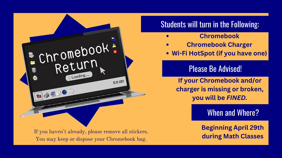 Remember to bring your charger when you return your Chromebook this week.