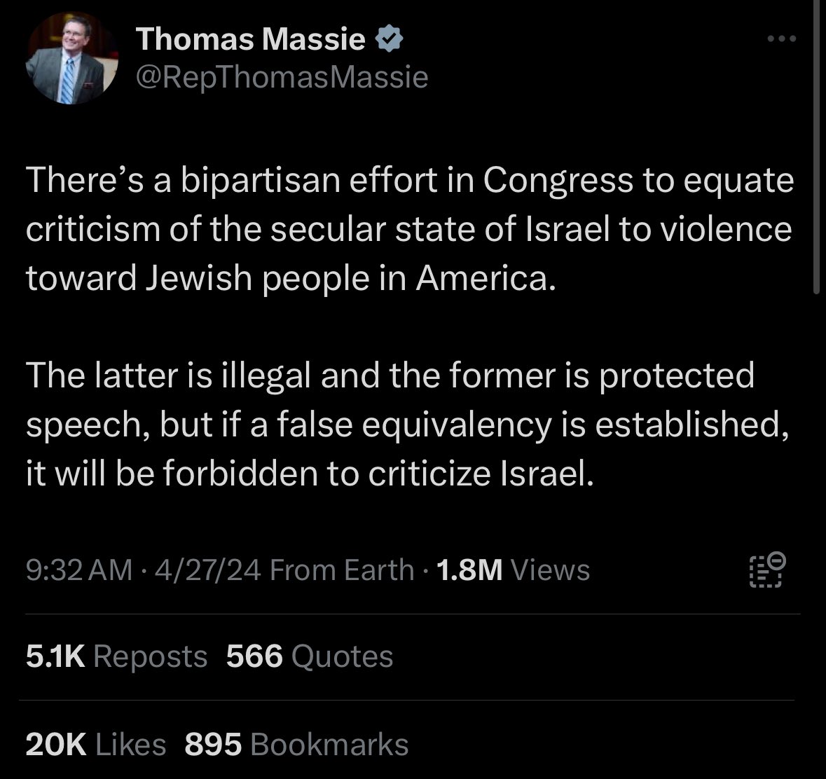 @SpeakerJohnson Mr speaker stop putting other countries before America. Thomas Massie has been forthright in his commentary on the ongoing protests, demonstrating a rare willingness among government officials to openly criticize Israel. It's important to have representatives who are unafraid to…