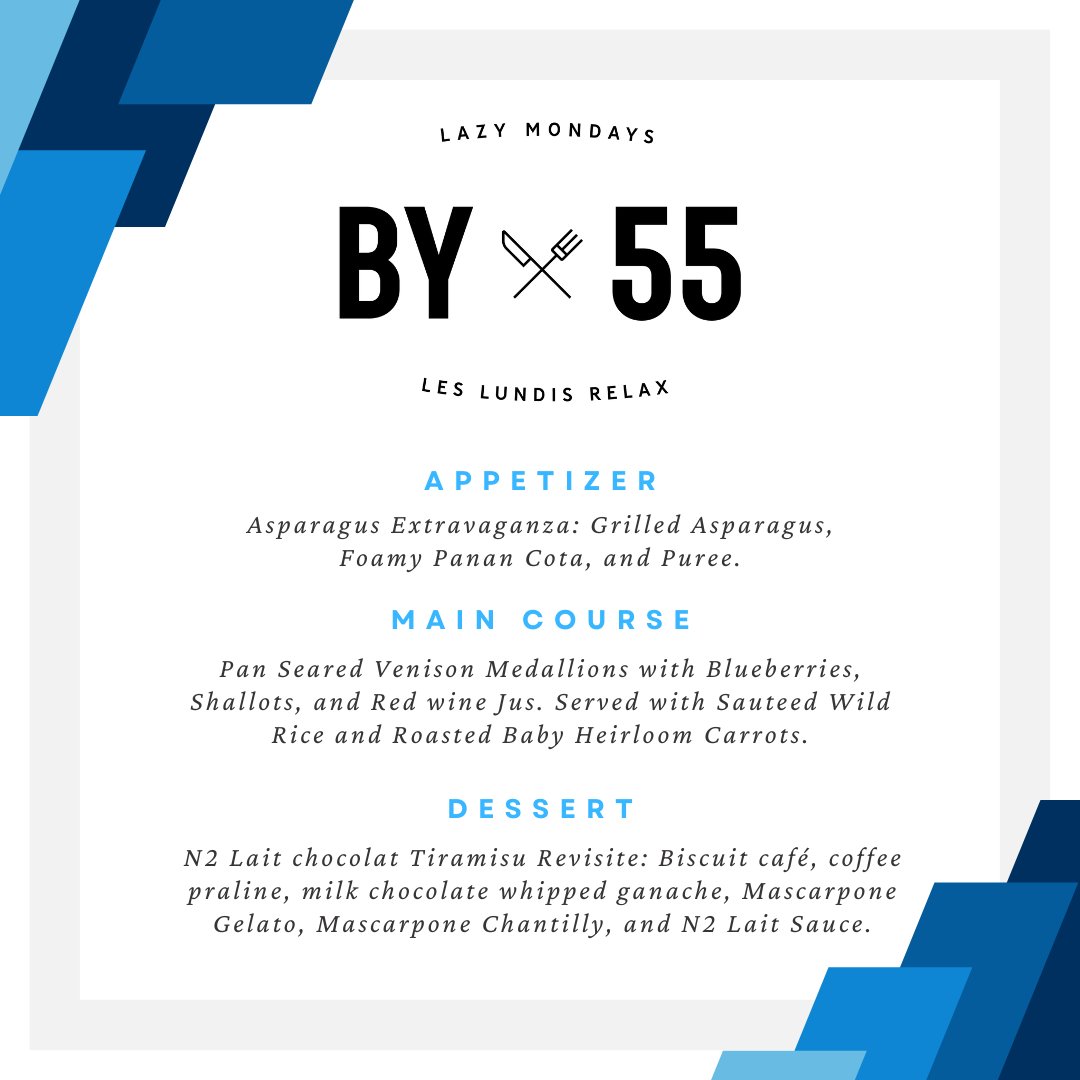 🍴 Get Ready to Indulge! There are just a few tickets remaining for the upcoming edition of By55 Lazy Monday’s on May 6th featuring Chef Ric! Take a glimpse at the mouthwatering menu below. This is a culinary experience you don’t want to miss! Secure your tickets here:…