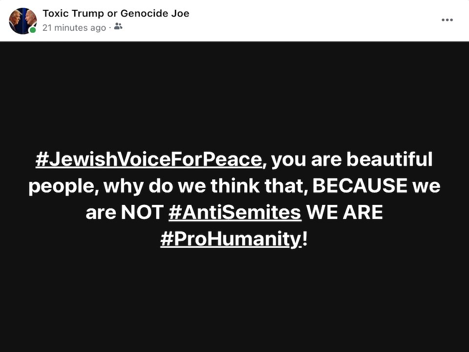 #JewishVoiceForPeace, you are beautiful people, visionaries, you possess human decency, you exist on a higher moral plane, you are an example to the world, you give us hope, our brothers & sisters--why do we say these things, BECAUSE we are NOT #AntiSemites WE ARE #ProHumanity!