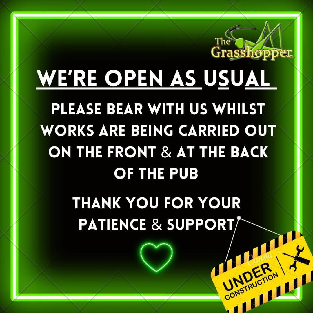 ‼️ POLITE CUSTOMER NOTICE‼️
           WE’RE OPEN AS USUAL

Please Be Advised Both Our Gardens & Our Front Exterior Are Currently Under Construction For Refurbishment.
Completion Date Is Expected To Be Before The End Of May.