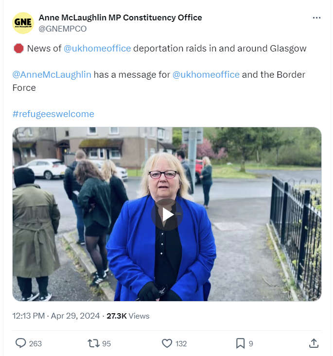 SNP MP inciting mobs again in an attempt to prevent Home Office officials from doing their jobs. The police should arrest her.