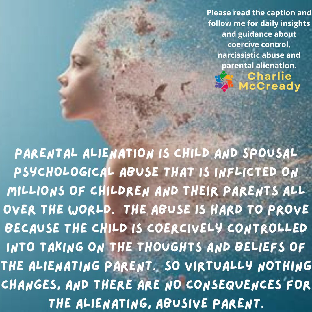 Parental alienation is a pervasive form of Child Psychological Abuse that also inflicts profound harm upon the targeted parent and extended family and friends. When a child rejects a parent, it is a severe attachment pathology involving the other parent. 

#parentalalienation