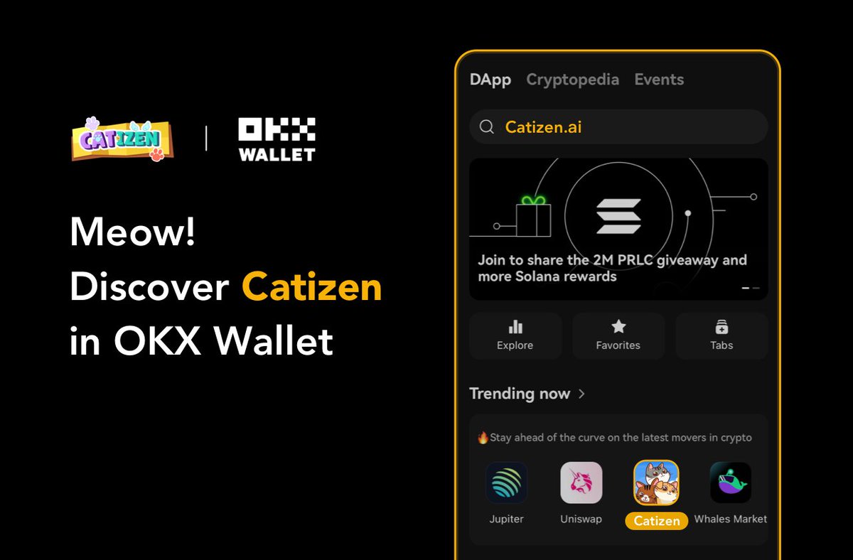 Make a great discovery! 
I found a cute kitten in @okxweb3 ! Could you spot it?
looking for the Catizen⬇️
📱 OKX App:  Wallet > discover> Trending Now