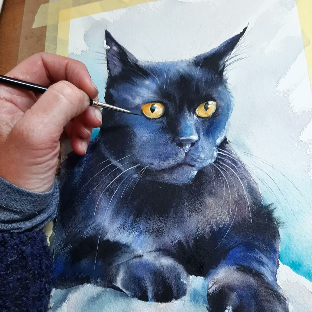 Work in progress,  painting  Batman the black cat,  🎨🐾
dora-hathazimendes.pixels.com/collections/pe…
#blackcats #cat #cats #catart #catpaintings #art #artwork #handmade #paintings #watercolor #petportraits