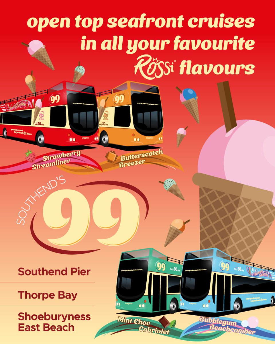 EnsignBusCo's tweet image. 📢 SOMETHING 💥NEW💥 IS COMING TO SOUTHEND FROM THIS SATURDAY!  

Our 🆕 open top route 99 will run between #Southend Pier Hill Lift and #Shoeburyness, East Beach via #ThorpeBay &amp;amp; Uncle Tom’s Cabin!!  

Come and explore a different side of Southend with us!  Details below 👇
