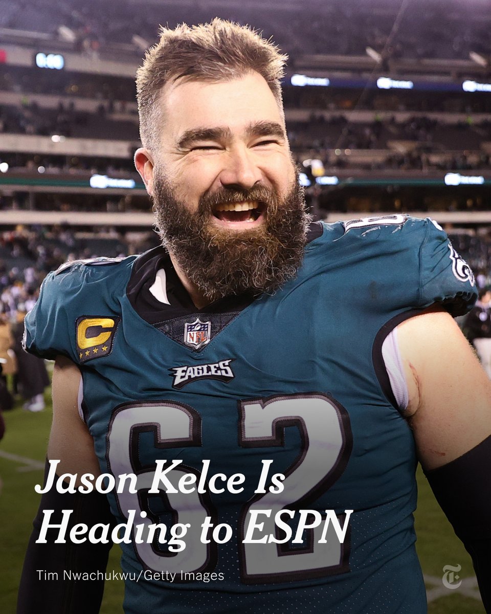 From @TheAthletic: Jason Kelce is headed to ESPN to be part of its Monday Night Football pregame show. Kelce, who just retired after what is considered a Hall of Fame career with the Philadelphia Eagles, was sought after by multiple networks. nyti.ms/3JEVSlh