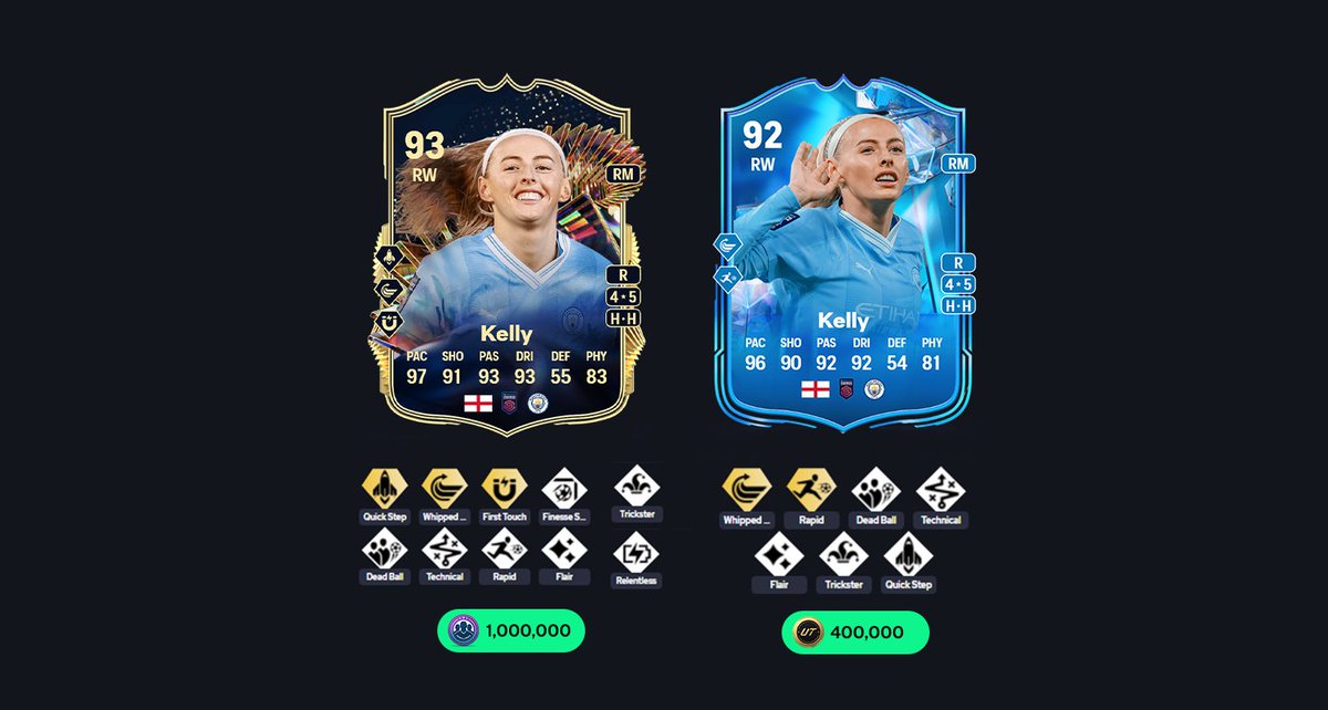 600k more but so much more than a +1 rating. The two big differences between the two are the First Touch+ and Relentless for me. ✅ And we all know how OP her cards have been this year... Think it's worth it? I do