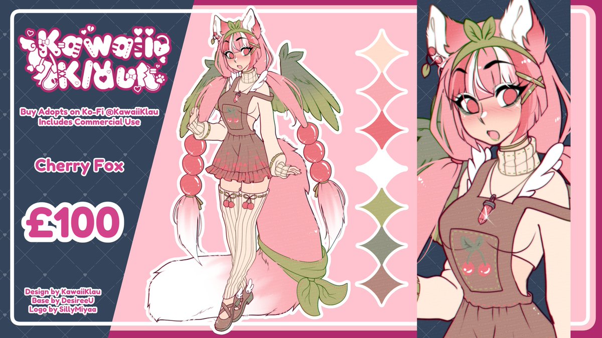 . °•★| 🍒CHERRY FOX ADOPT 🦊 |☆•° . ✧.* £100 w/ commercial rights *.✧ ˗ˏˋ ❤️&🔁appreciated ´ˎ˗
