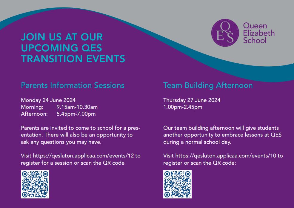 Calling our Year 6 parents! Please check your inboxes about the next QES transition events. The details are also on the attached flyer. We look forward to welcoming you! #SecondarySchool #loveeducation #QESLife