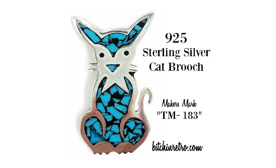 Calling all cat lovers! #Cute figural sterling silver #brooch made in Mexico, this #kitty is sitting pretty. The cutout work is very well done.

#mothersdaygifts #mothersdaygiftideas #catlady #catlovers #cats #CatsOfTwitter #sterlingsilver #bitchinretro 

bitchinretro.com/products/turqu…