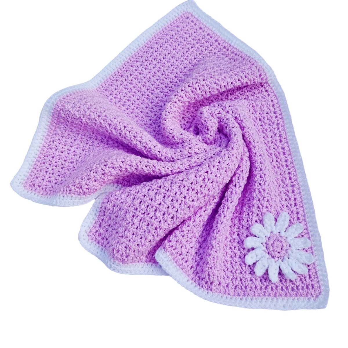 Snuggle your baby in this exquisite lilac blanket, hand-crocheted in a V stitch, adorned with white daisies. A perfect gift for your little one. Available at #Knittingtopia on #Etsy. Don't miss it! knittingtopia.etsy.com/listing/158321… #babyshowergifts #handmade #craftbizparty