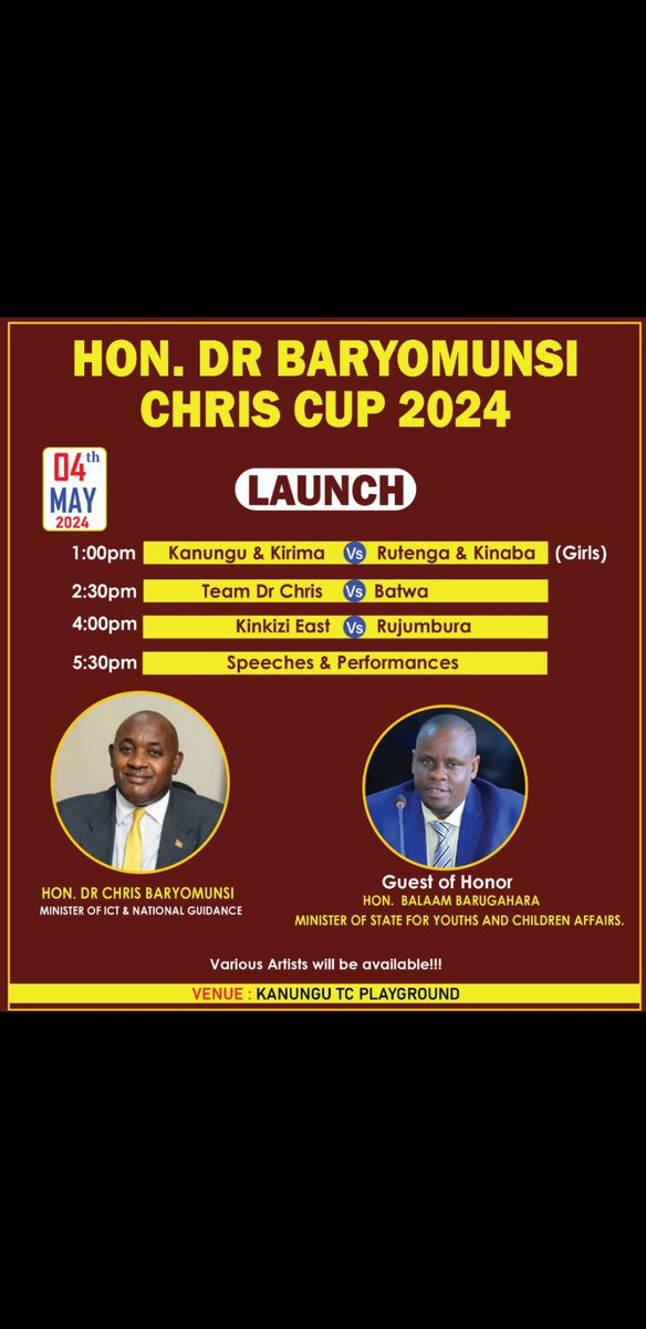 #Kanungu people,,are you ready for this or? Let's all come and attend in big numbers,, thanks Hon @CHRISBARYOMUNS1 for promoting sports in #Youth . @BalaamAteenyiDr , @KagutaMuseveni , @AnitahAmong , @ElvisTrich .