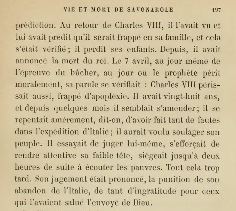 Très déçu par le passage que Michelet consacre à la mort de Charles VIII @VarlanOlivier On l'a connu plus inspiré (Histoire de France t. 7, chap. 5)