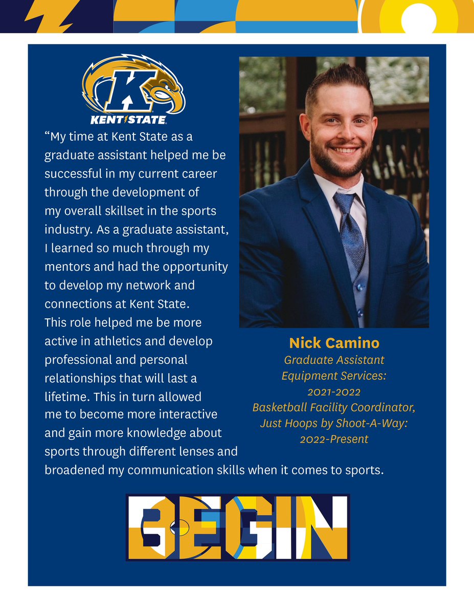 This week’s former graduate assistant highlight features Nick Camino. Learn more about how his story began and how Kent State prepared him for his current role! #GoFlashes⚡️