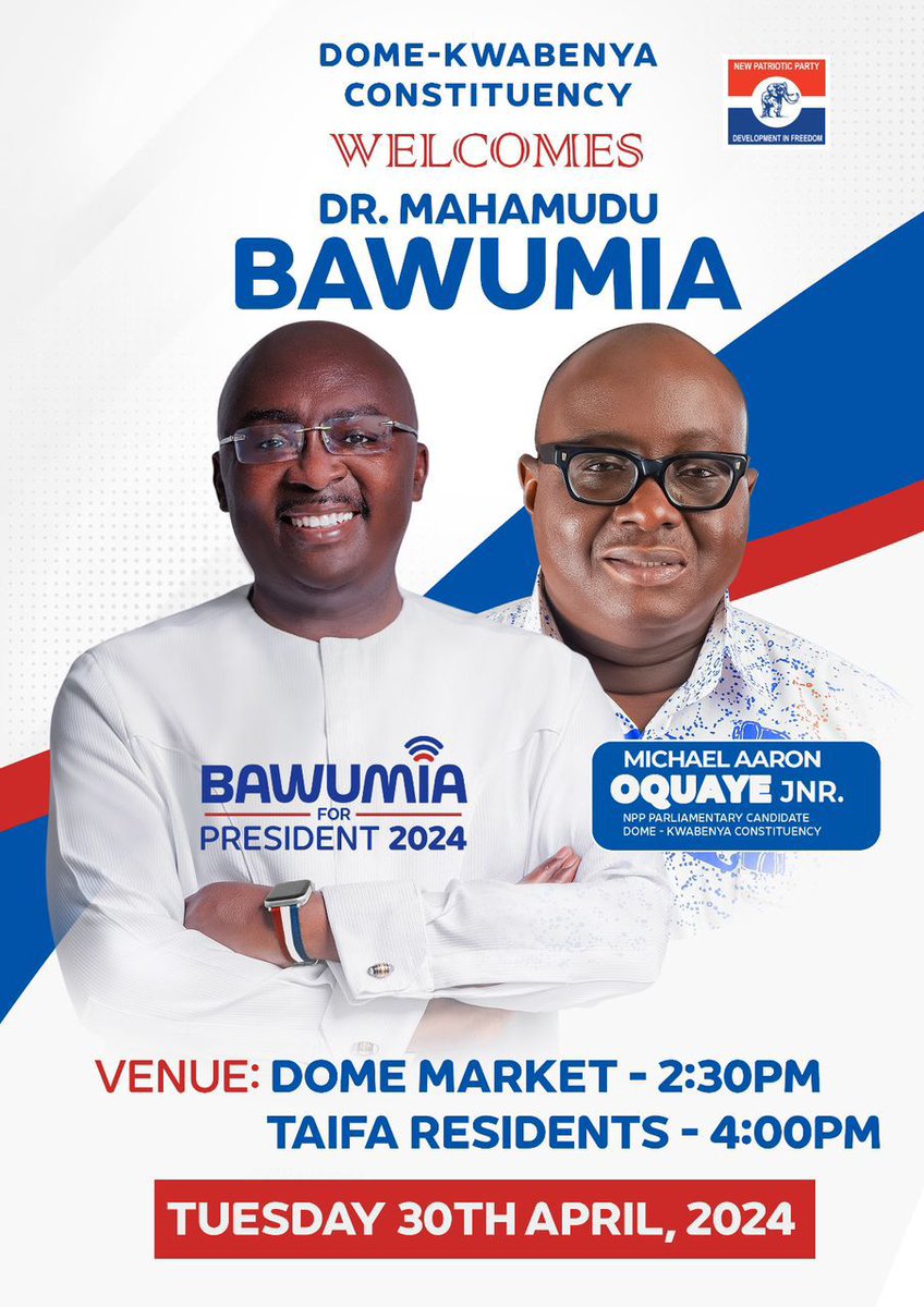 Welcome to my constituency Your Excellency @MBawumia.

#Bawumia2024 
#ItIsPossible
#BoldSolutionsForOurFuture
#GhanasNextChapter
#BawumiaTours