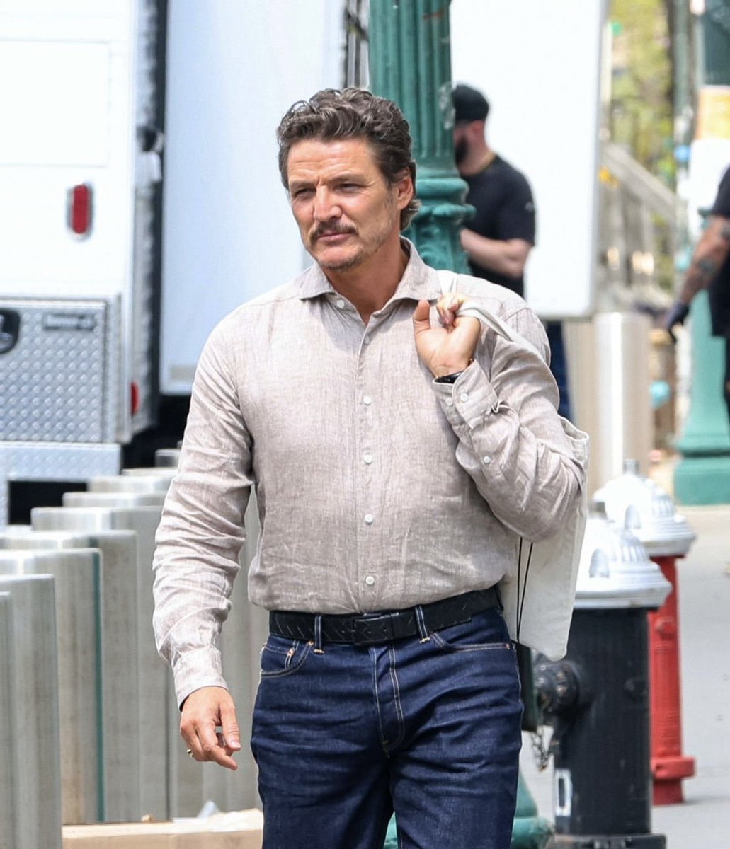 Pedro Pascal is seen at the movie set of the 'Materialists'