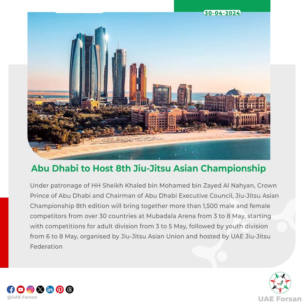Abu Dhabi to Host 8th Jiu-Jitsu Asian Championship #UAE #InAbuDhabi #JJAU #UAEJJF #JJAC24 @uaejjf