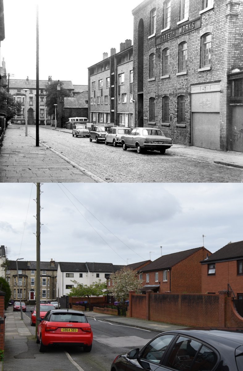Miles Street looking down to Peel Street, 1970s and 2024 Does anyone know what the Toxteth Works were please?