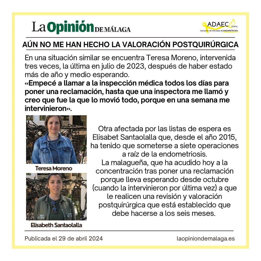 📌Hoy, nuestras compañeras de la delegación de ADAEC en Málaga se han concentrado a las puertas del Hospital Materno Infantil de Málaga para denunciar el estado de las listas de espera y el incumplimiento de la ley de plazos.