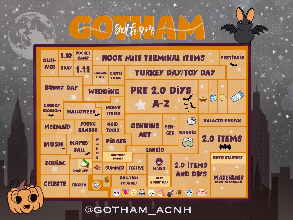 GOTHAM is open :)  

- Check your connection ‼️
- Use the bins for unwanted items   
- Time yourself to ~20min      

RTs & hauls are appreciated  📷 

dodo:  N8NCT
#treasureisland #acnh #animalcrossingnewhorizons #dodocode