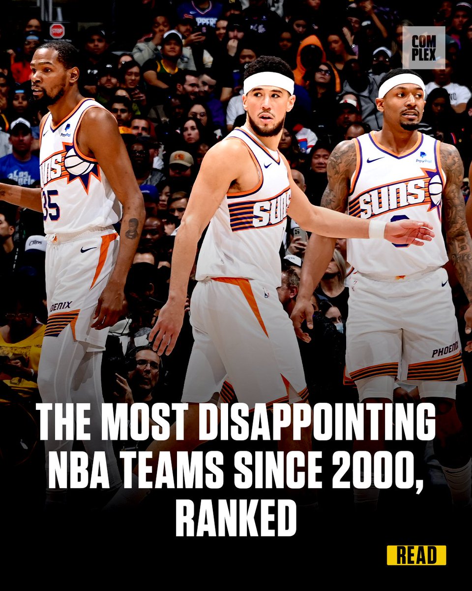 After being swept in the first round, the 2023-2024 Suns enter the list of the most disappointing NBA teams since 2000. 😬 1️⃣1️⃣. 2011-2016 OKC Thunder 7️⃣. 2013-14 Nets 4️⃣. Lob City Clippers (2011-2017) 3️⃣. 2023-2024 Phoenix Suns LINK TO FULL LIST: bit.ly/3Wf3KBz