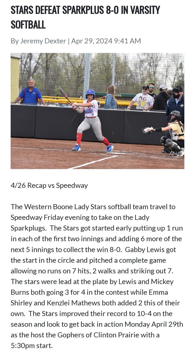 We are progressing each game and making plays for each other. Proud to be on this team for @WBstarsSoftball 
#KenzleiMathews2027