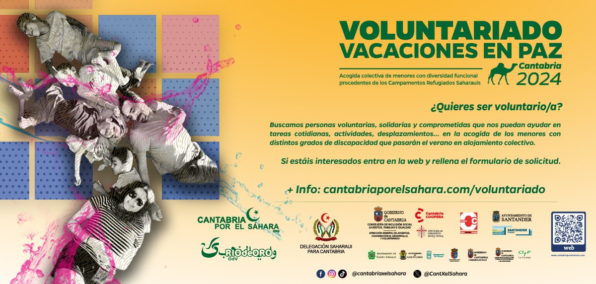 Continuamos con la búsqueda de personas voluntarias que quieran colaborar en el programa Vacaciones en Paz durante este verano. Si estas interesada puede ver como en la web cantabriaporelsahara.com/voluntariado/