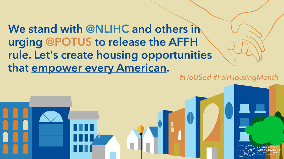Addressing housing disparities starts with releasing the AFFH rule. @POTUS, please make fair housing a reality for all communities. #HoUSed #FairHousingMonth