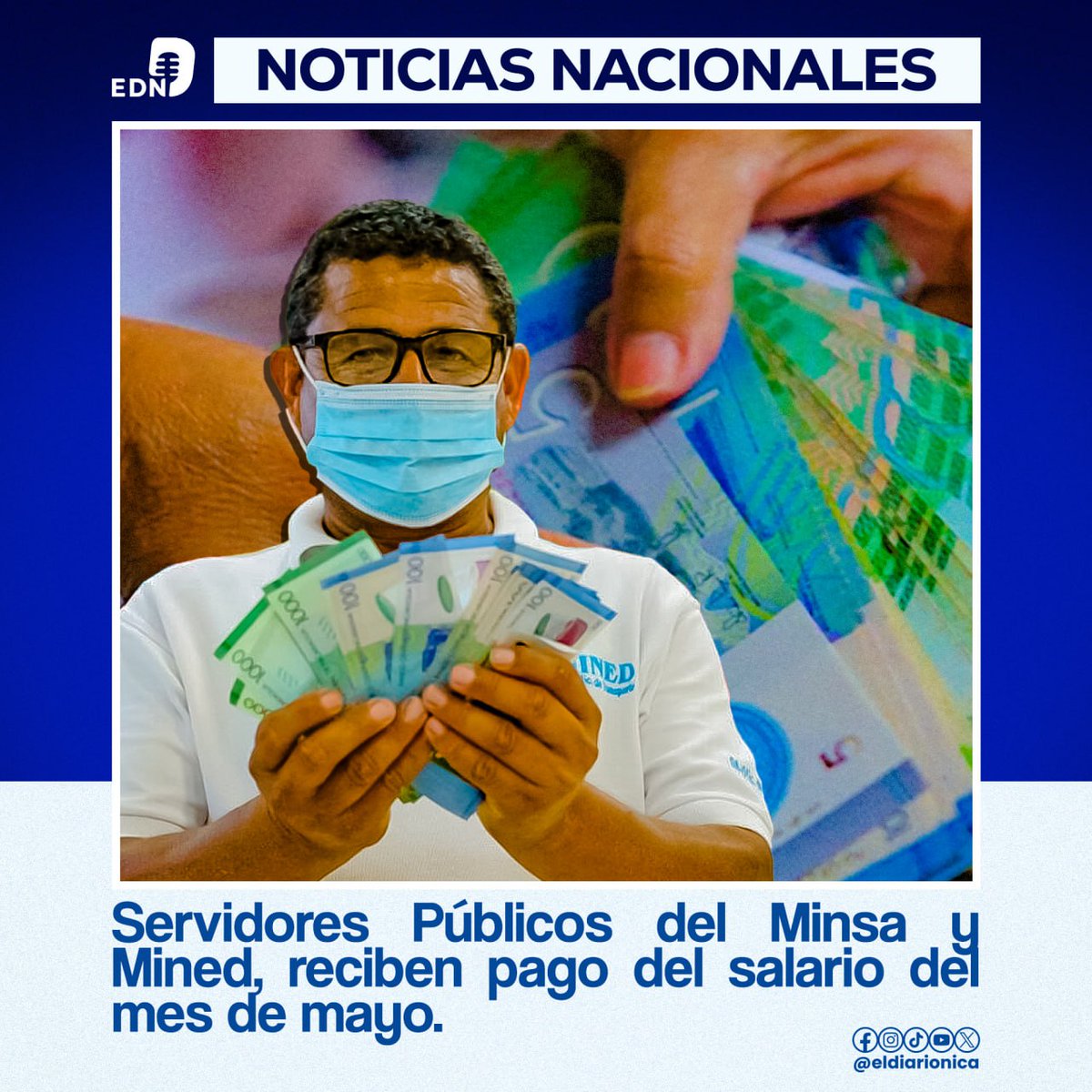 Los servidores públicos van a recibir el pago de salario del mes de mayo el 29 de abril, que es lunes, Minsa y Mined, y el 30 de abril otras entidades del sector público. #Nicaragua #29Abril