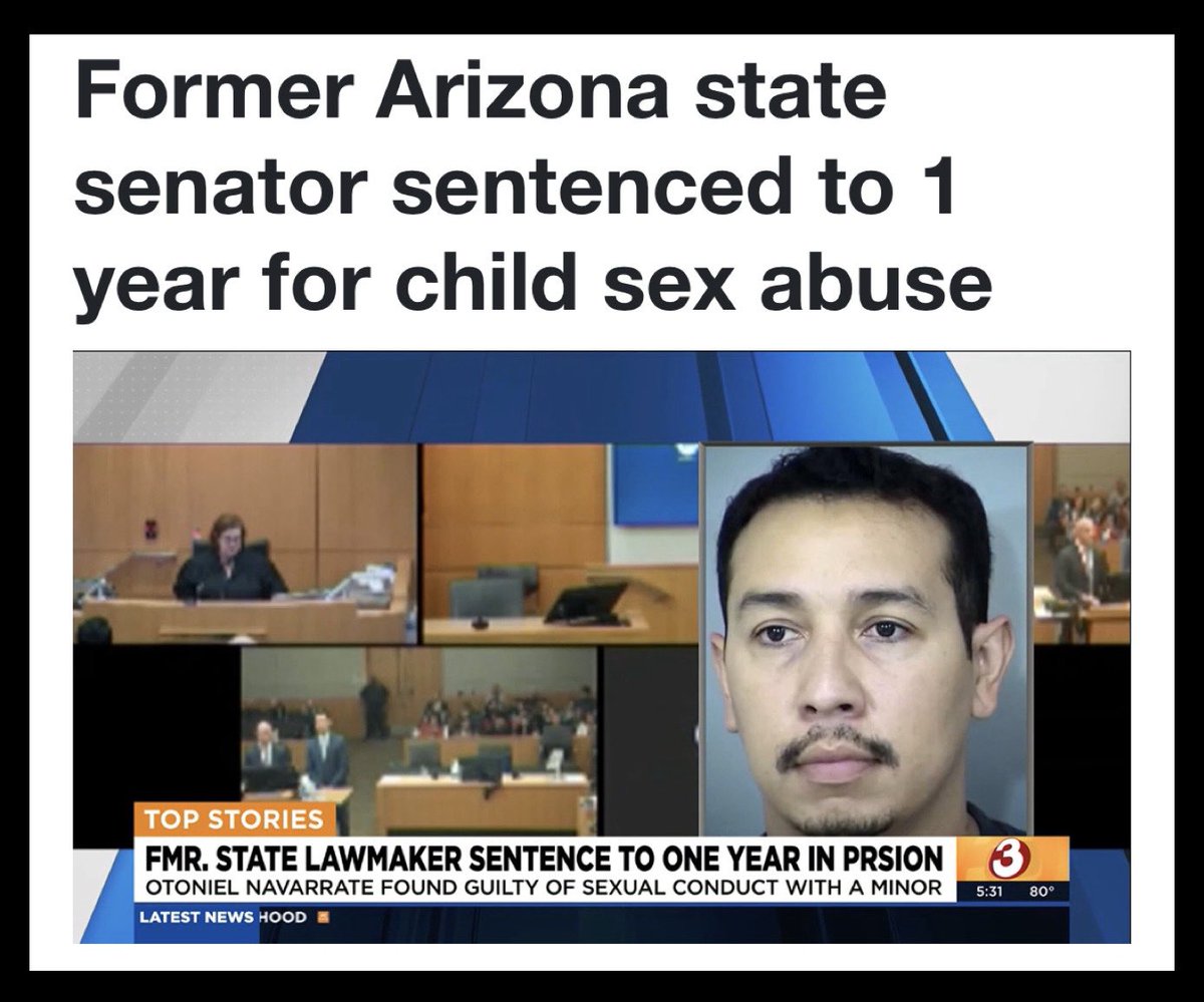 ONLY ONE YEAR IN PRISON!
Sen. Otoniel “Tony” Navarrete was sentenced on Friday for child molestation,Maricopa County Superior Court judge ordered one year in prison followed by 10 years of supervised release for his single count of child sex crime. azfamily.com/2024/04/27/for…