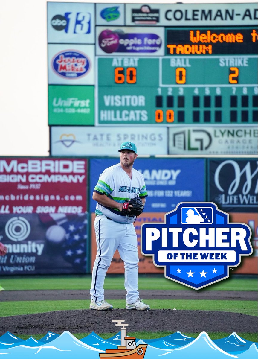 Matt “Tugboat” Wilkinson has been named the Carolina League Pitcher of the Week! 

#minorleague #minorleaguebaseball #milb #lynchburghillcats #prospect #baseball #summer #hillcats #tugboat