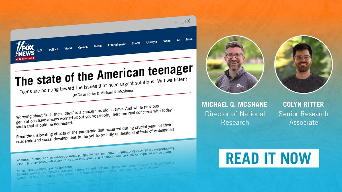 'Worrying about 'kids these days' is a concern as old as time. There are real concerns with today’s youth that should be addressed.' EdChoice's @MQ_McShane & @colynritter24 co-authored this piece for Fox News diving into results from our recent survey. foxnews.com/opinion/state-…