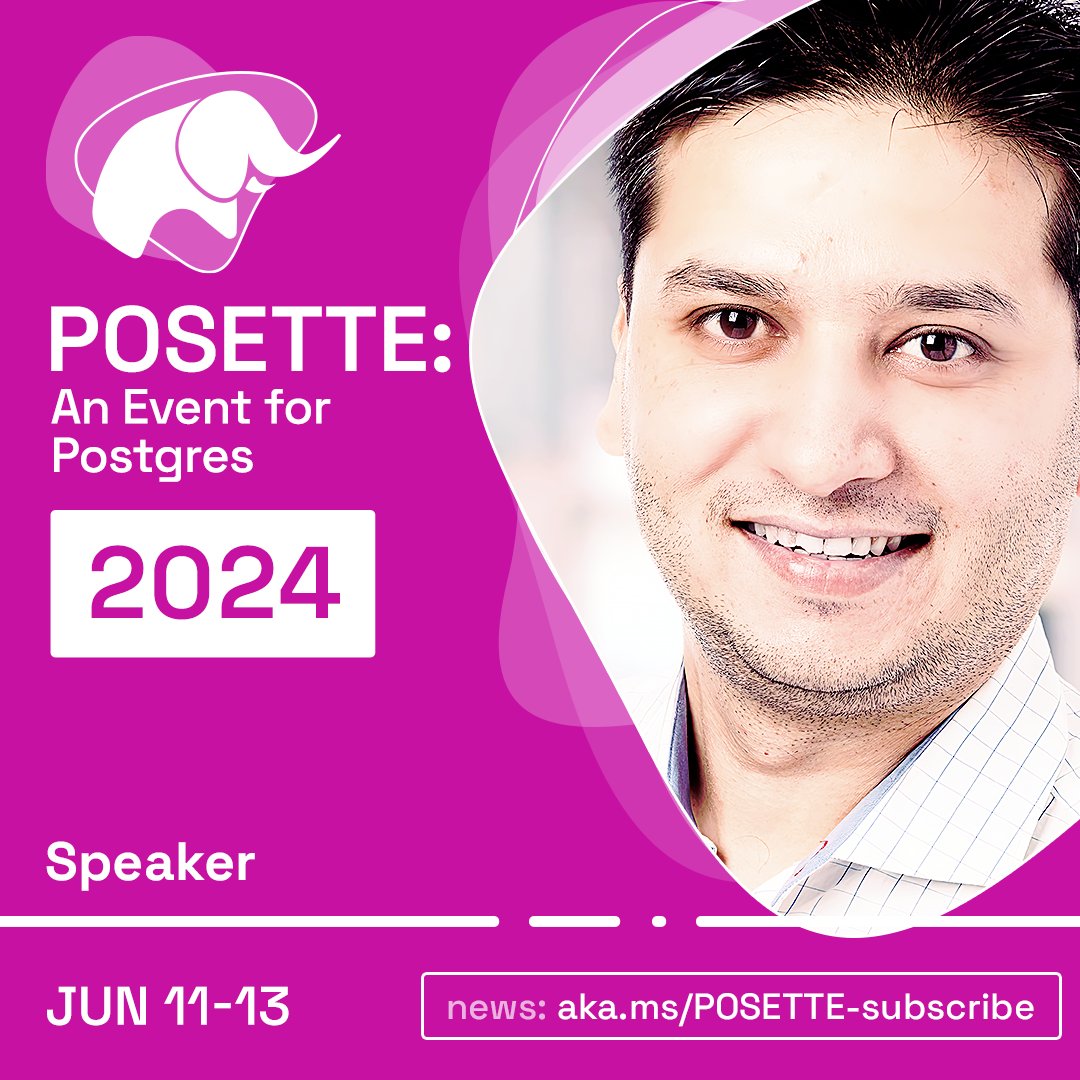 Excited to speak at @PosetteConf, a top PostgreSQL conference, June 11-13! 🚀

Mark your calendars & join the fun. 📅More info: citusdata.com/posette/2024/

Formerly CitusCon. See you there!
#PosetteConf #PostgreSQL #TechConference