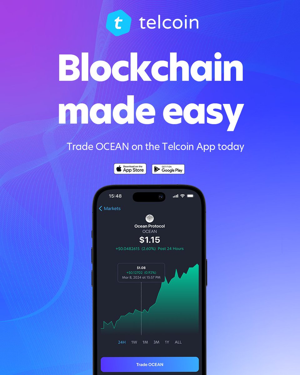 💰 Dive into the world of #DeFi with ease – trade $OCEAN on the @telcoin App! 

🌊 Store, send, and trade from dozens of #DigitalAssets on Polygon, all while enjoying assisted #SelfCustody. 

🚀 Don't miss out on the wave – join them today! @oceanprotocol #Crypto $TEL 🌟