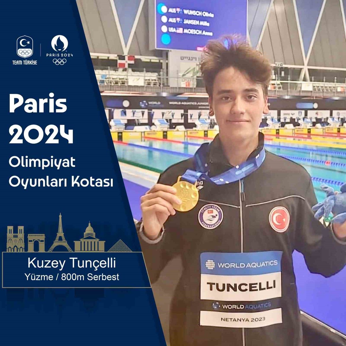 Türkiye şampiyonlukları bulunan milli yüzücü Kuzey Tunçelli,geçen seneki milli takım seçmelerinde 1500 metre serbest stilde 14.56.67'lik derecesiyle 15-16 yaş,17-18 yaş ve açık yaş Türkiye rekorlarını kırarak 2024 Paris Olimpiyatları'na vize aldı.
#KuzeyTunçelli
#ParisOlympic2024