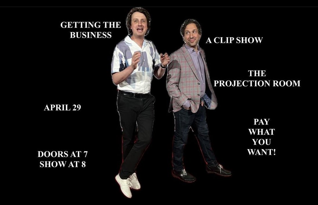 Up in The Projection Room tonight it’s live comedy clip show Getting the Business with @TheMarkChavez and @ryanbeil! Doors 7pm Show 8pm PWYW